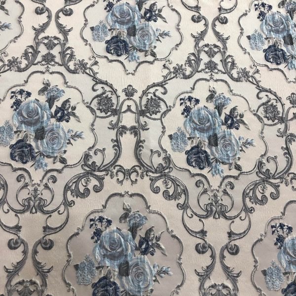 blue floral jacquard fabric